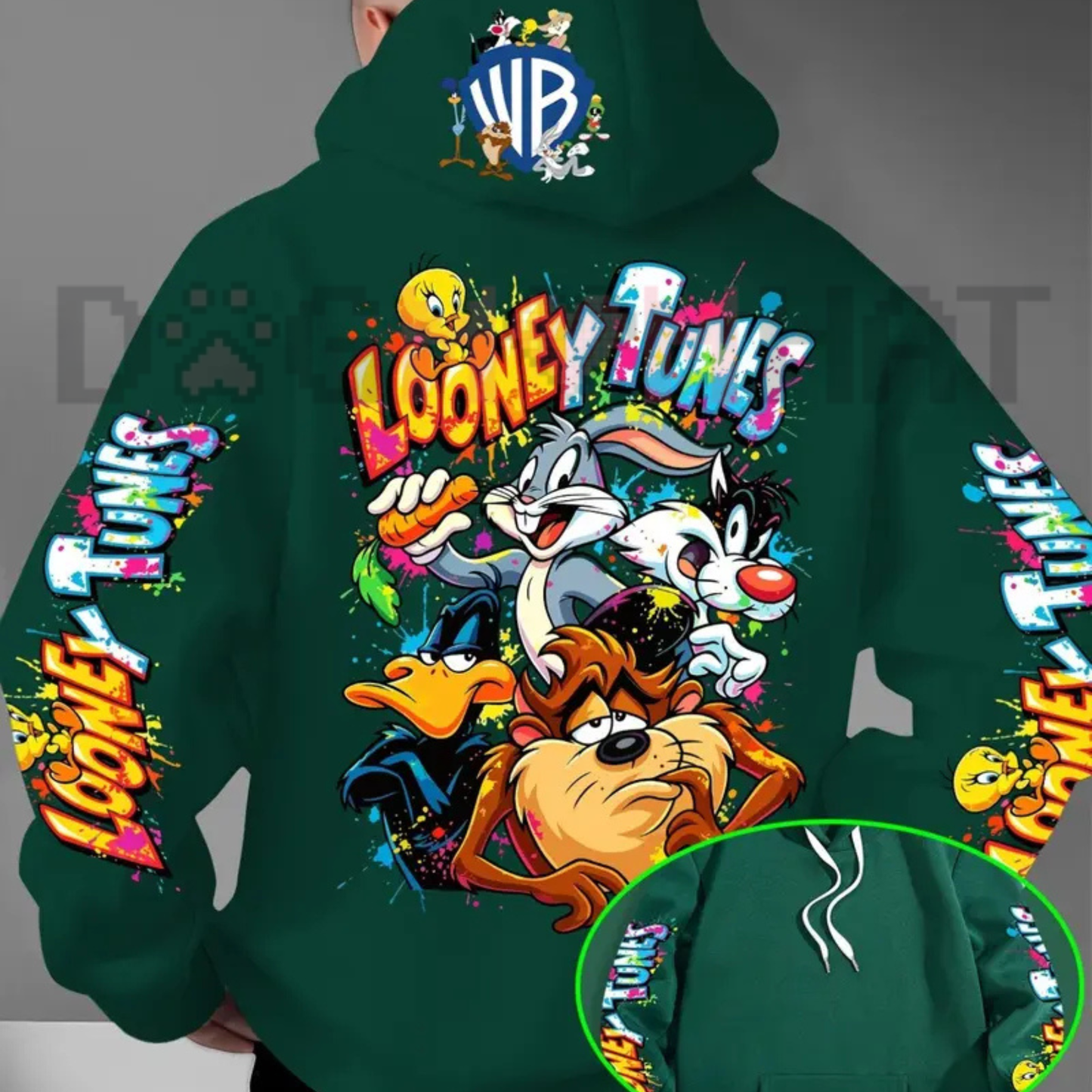 Warner Bros. Men's Looney Tunes Back Print Hoodie - Casual Loose-Fit Streetwear Pullover