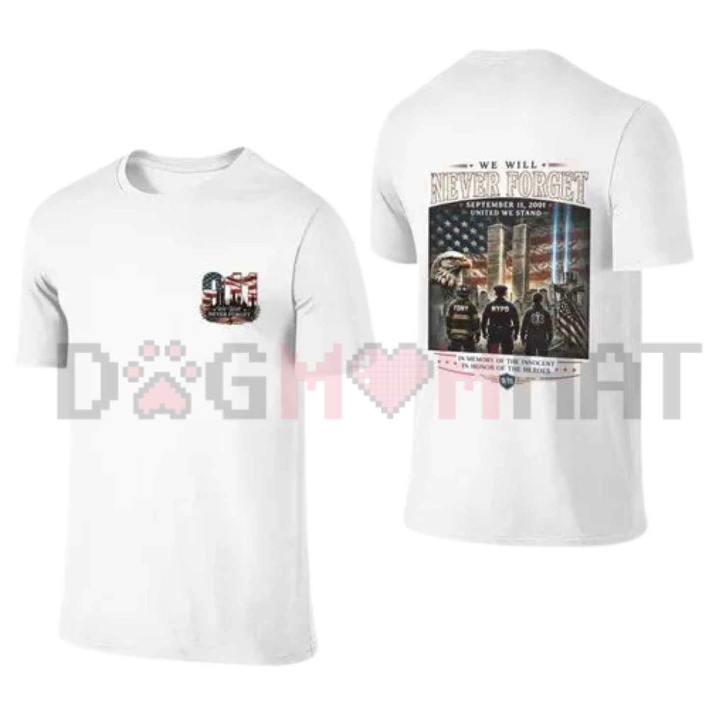 9/11 Memorial Twin Towers Graphic T-Shirt - Patriotic Eagle First Responder Tee