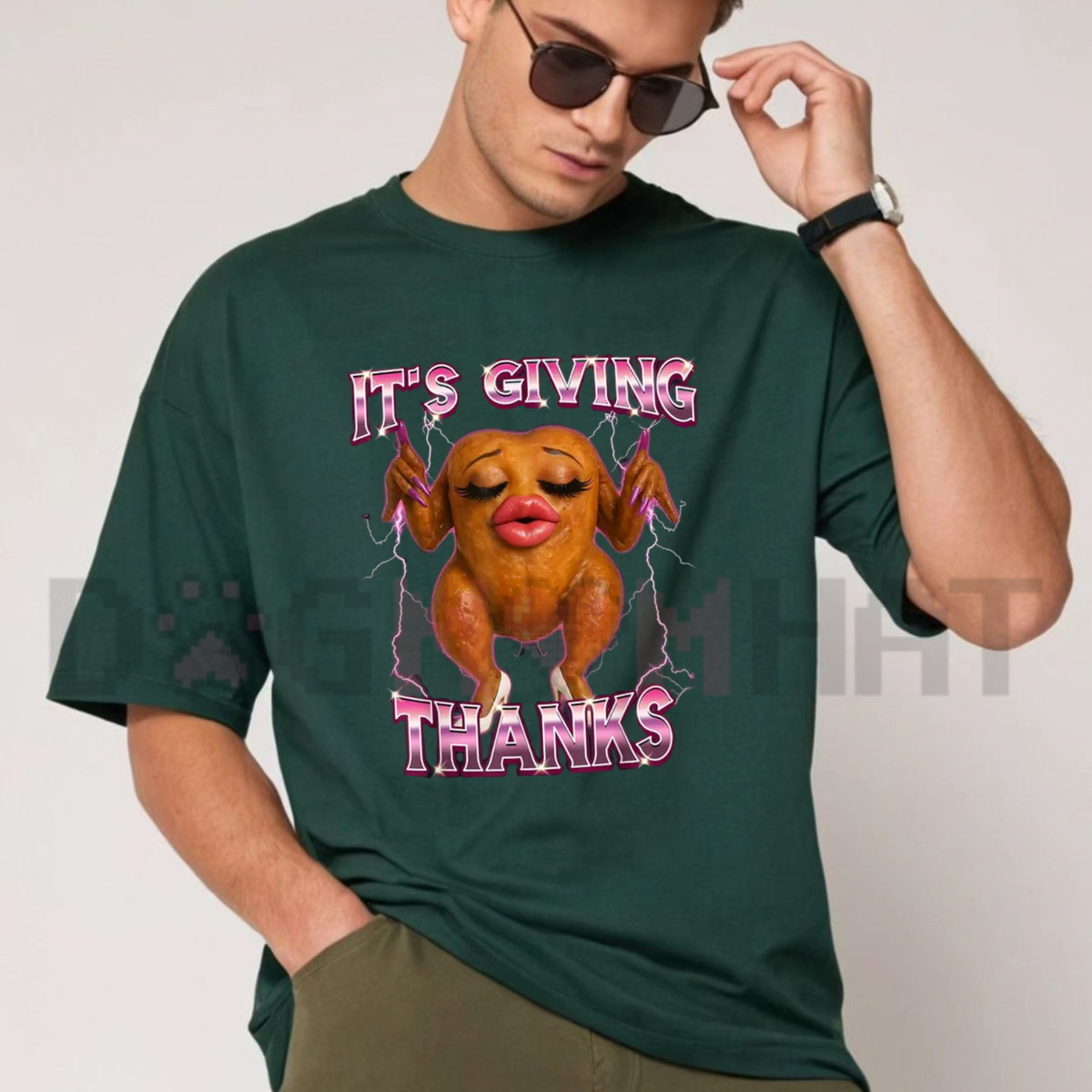 Festive Friction Tee – Fit Turkey Meme "It's Giving Thanks" Thanksgiving Graphic T-Shirt