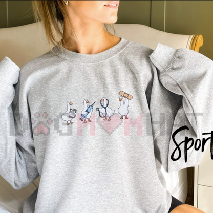 Healthcare Quacker Faux Embroidery Pullover – Nurse Duck Cute Medical Crewneck