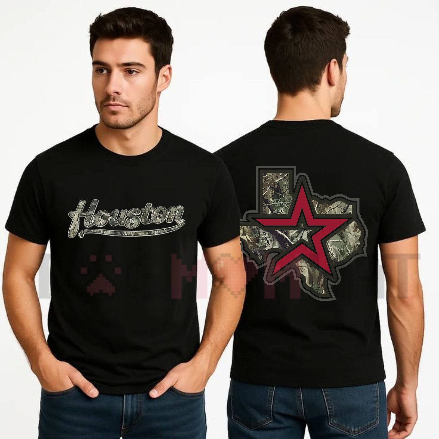 Retro Houston Camo Lone Star Heavyweight Tee - Texas Heritage Red Streetwear Shirt