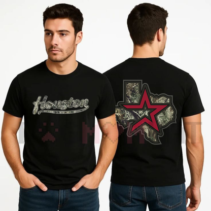 Retro Houston Camo Lone Star Heavyweight Tee - Texas Heritage Red Streetwear Shirt