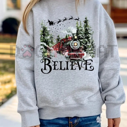 Polar Express "Believe" Christmas Sweatshirt – All Aboard Polar Express Hoodie, Festive Holiday Gift Idea