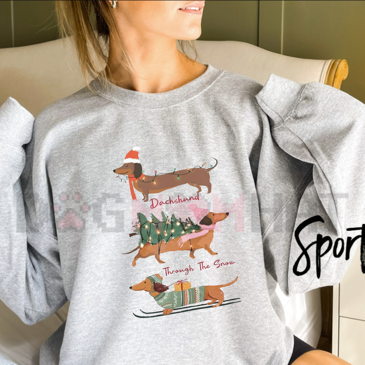 Christmas Wiener Dog Retro Holiday Graphic Sweatshirt