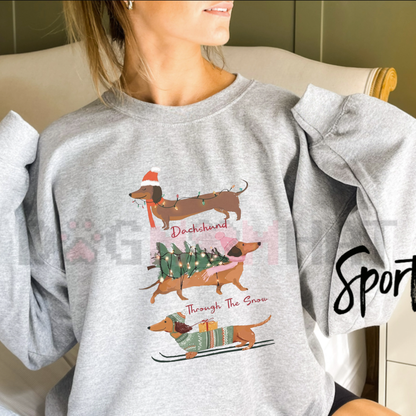 Christmas Wiener Dog Retro Holiday Graphic Sweatshirt