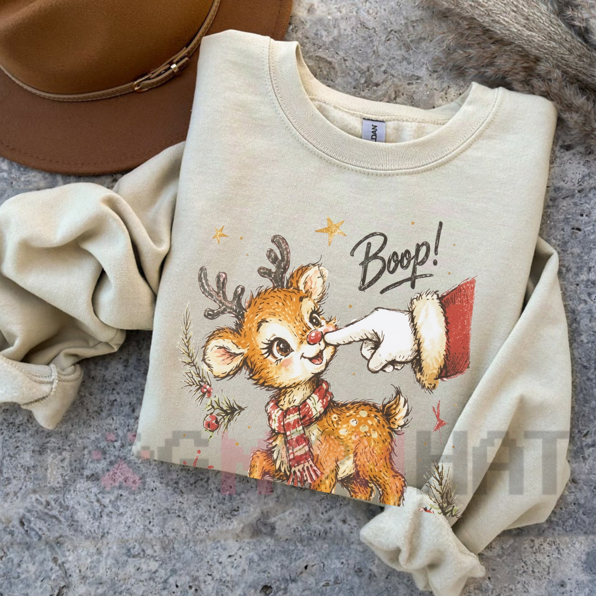 "Boop!" Cute Forest Deer Graphic Fleece Sweatshirt