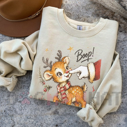 "Boop!" Cute Forest Deer Graphic Fleece Sweatshirt