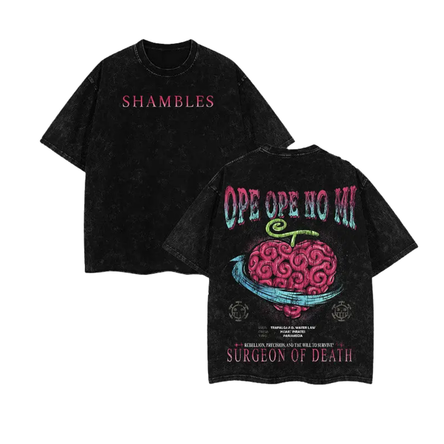 Devil Fruit One Piece Washed Tee Collection – Oversized Anime Graphic Shirt