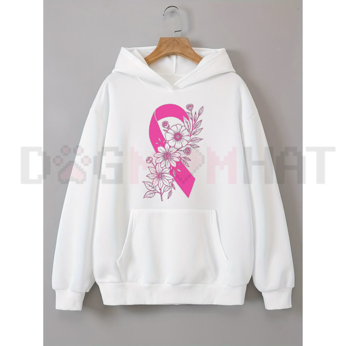 Breast Cancer Floral Ribbon Support Pullover Hoodie