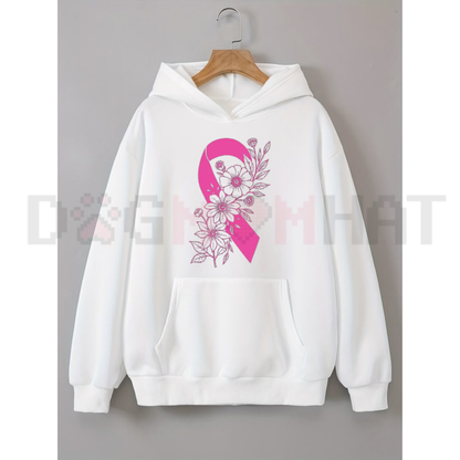 Breast Cancer Floral Ribbon Support Pullover Hoodie