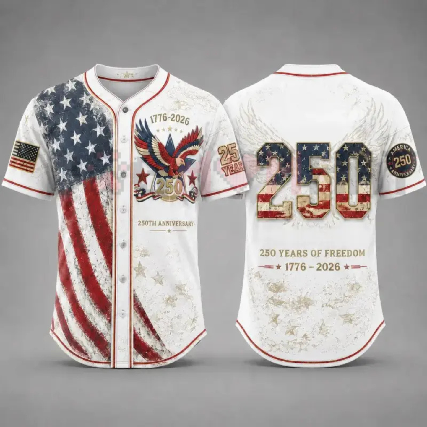 America 250th Anniversary Baseball Jersey –1776-2026 Patriotic Freedom Button-Up