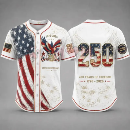 America 250th Anniversary Baseball Jersey –1776-2026 Patriotic Freedom Button-Up