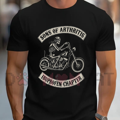 Sons Of Arthritis Ibuprofen Chapter T-Shirt – Funny Biker Skeleton Graphic Tee