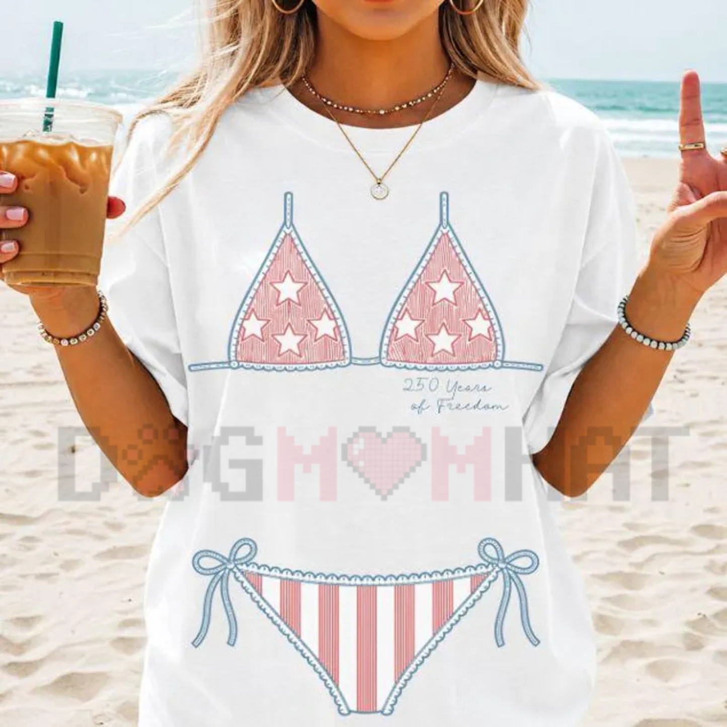 Retro America Preppy Bikini Top 4th of July Shirt