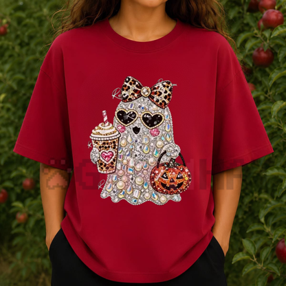 Ghost Bow Coffee Pumpkin Autumn Graphic T-Shirt