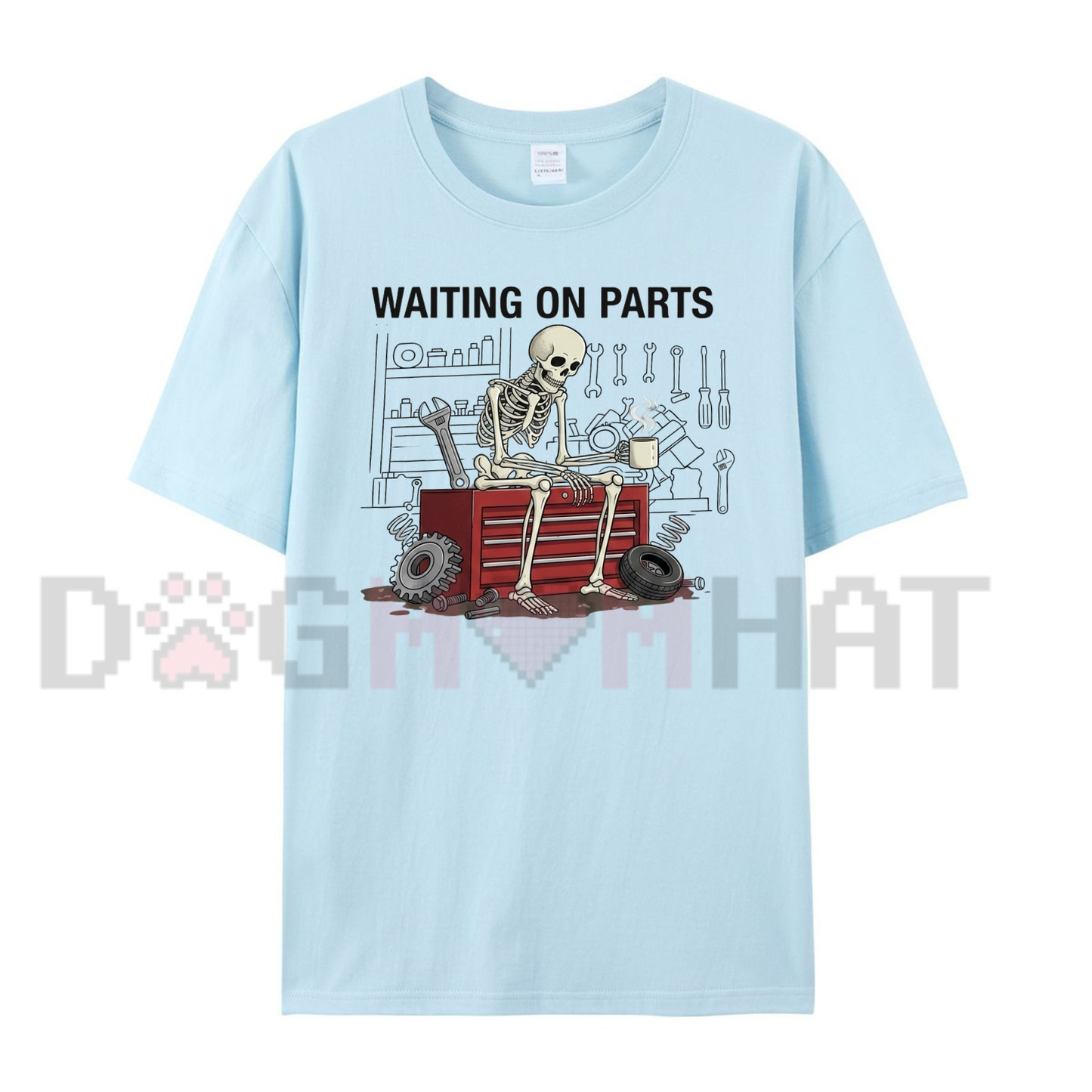 Wrench & Bones Garage Skeleton Tee - Funny Mechanic Humor Graphic Shirt