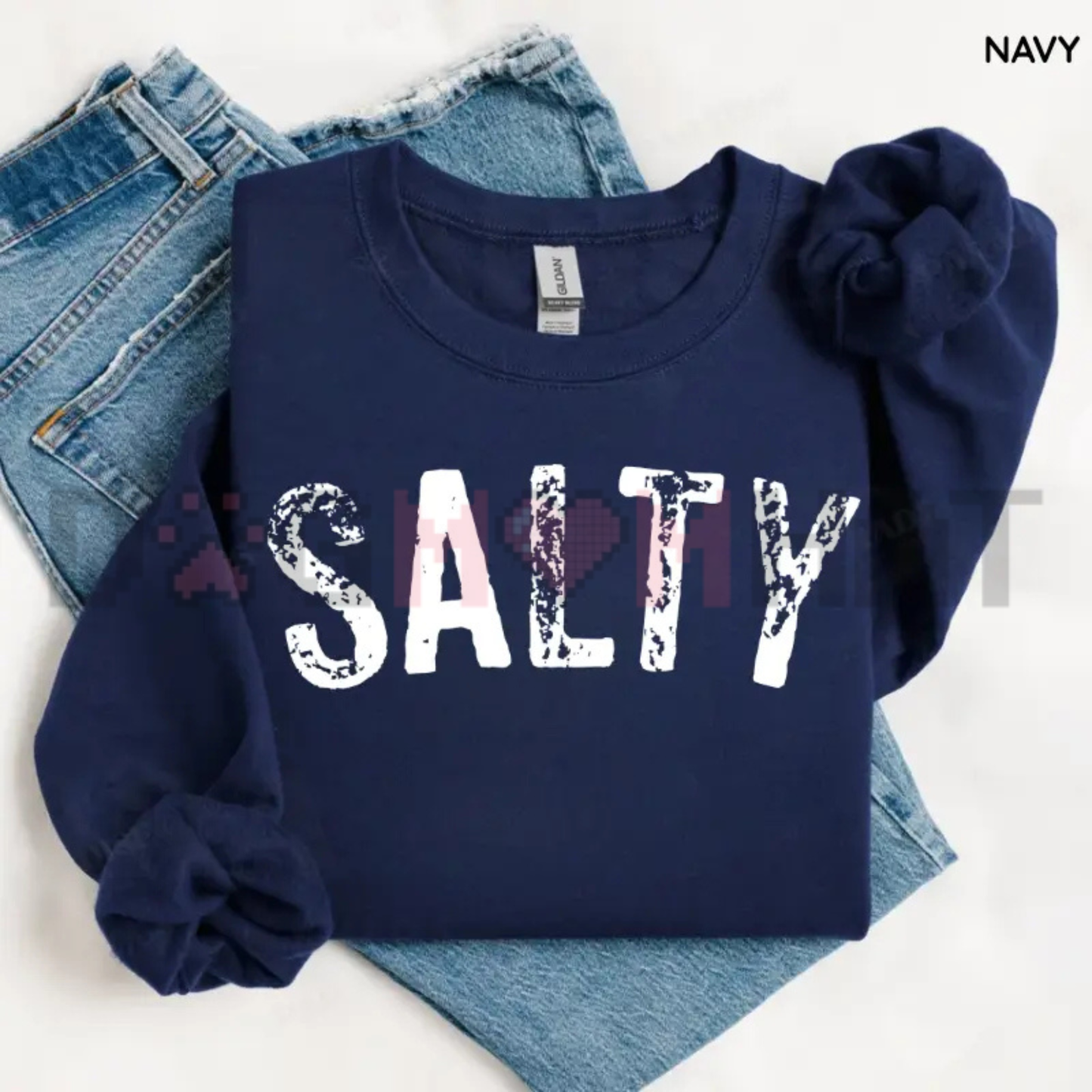 Salty Vibes Retro Beach Graphic Sweatshirt - Vintage Coastal Vacation Crewneck Pullover Women's Cozy Jumper