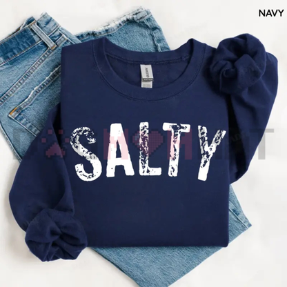 Salty Vibes Retro Beach Graphic Sweatshirt - Vintage Coastal Vacation Crewneck Pullover Women's Cozy Jumper