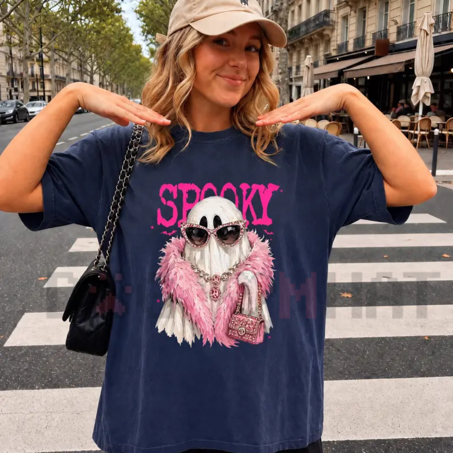 Comfort Colors Spooky Ghost With Boa Shirt - Pink Coquette Halloween Tee
