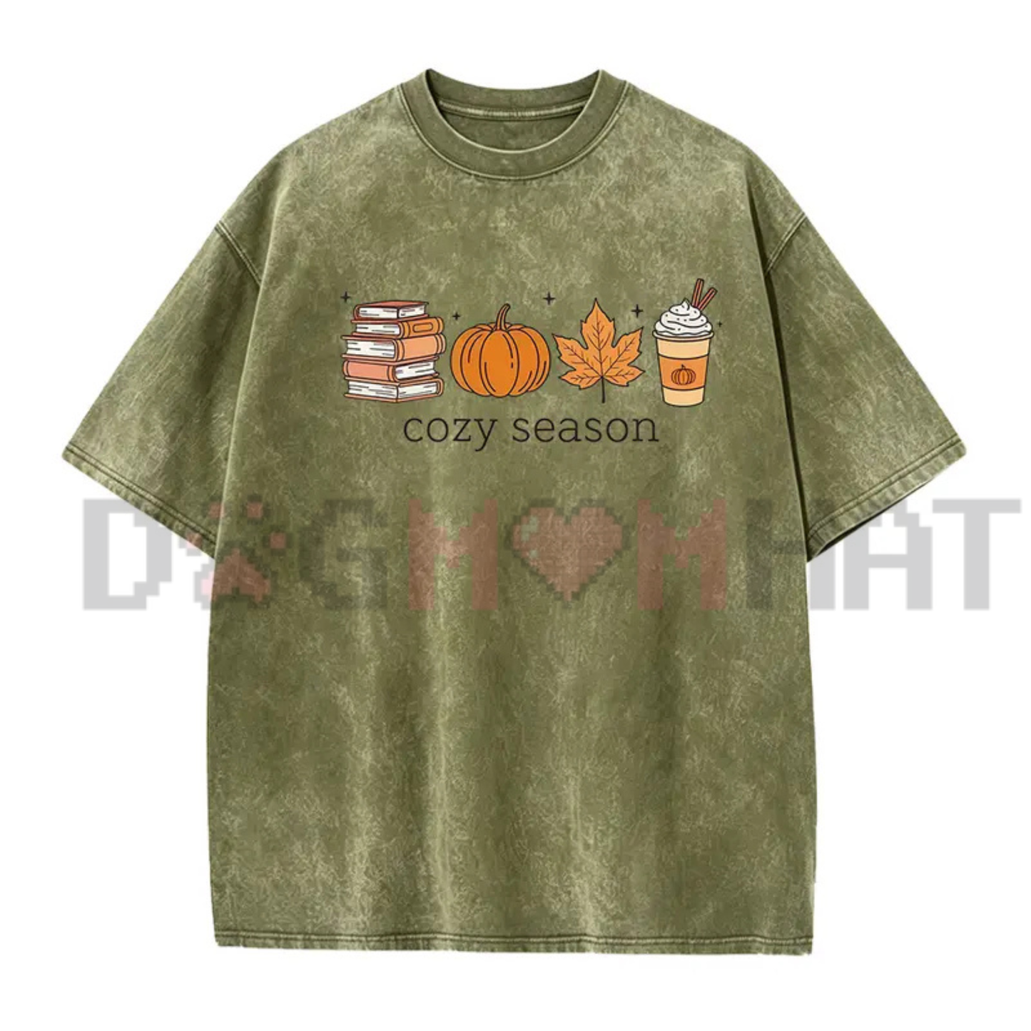 Comfort Colors® Cozy Season Fall Graphic T-Shirt - Books, Pumpkins & Autumn Latte Tee