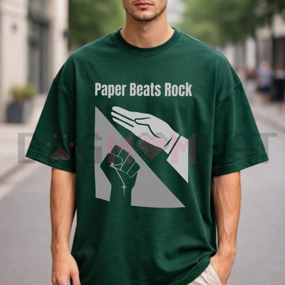 "Paper Beats Rock" Graphic T-Shirt - Funny Rock Paper Scissors Unisex Cotton Tee