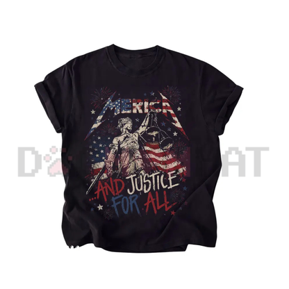 Merica and Justice For All Fourth of July T-Shirt - Patriotic Social Justice Tee