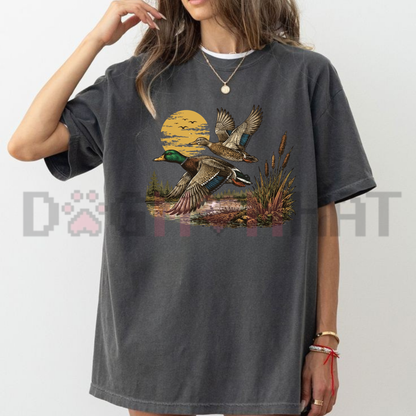 "Retro Flying Mallard Duck" Classic Waterfowl Graphic T-Shirt