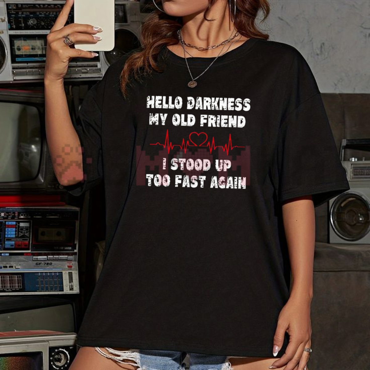 Hello Darkness My Old Friend Sarcastic Dark Humor Graphic T-Shirt