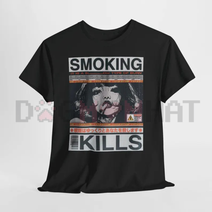 "Smoking Kills" Retro Manga Style Graphic T-Shirt
