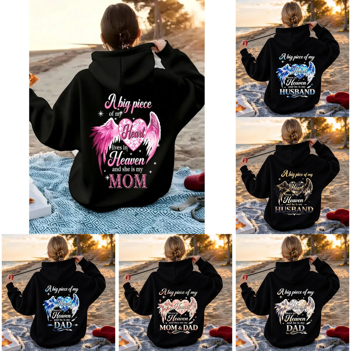 Parke Horizon Hoodie – Women's Pink "A Big Piece Of My Heart Lives In Heaven Mom" Memorial Back Print Hoodie