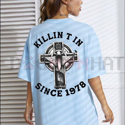 "KILLIN T IN SINCE 1978" T-Shirt – Sheep Horns Wizard Edgy Fantasy Metal Graphic Tee