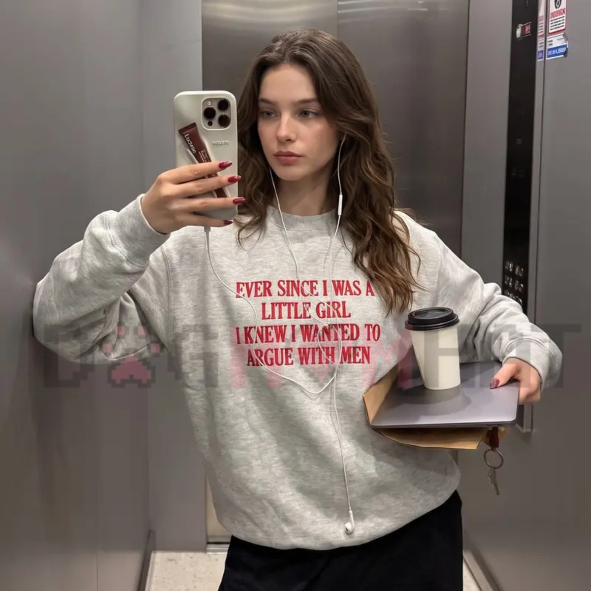 Women's Cotton Embroidered Sweatshirt - "Ever Since I Was A Little Girl" Sarcastic Feminist Pullover