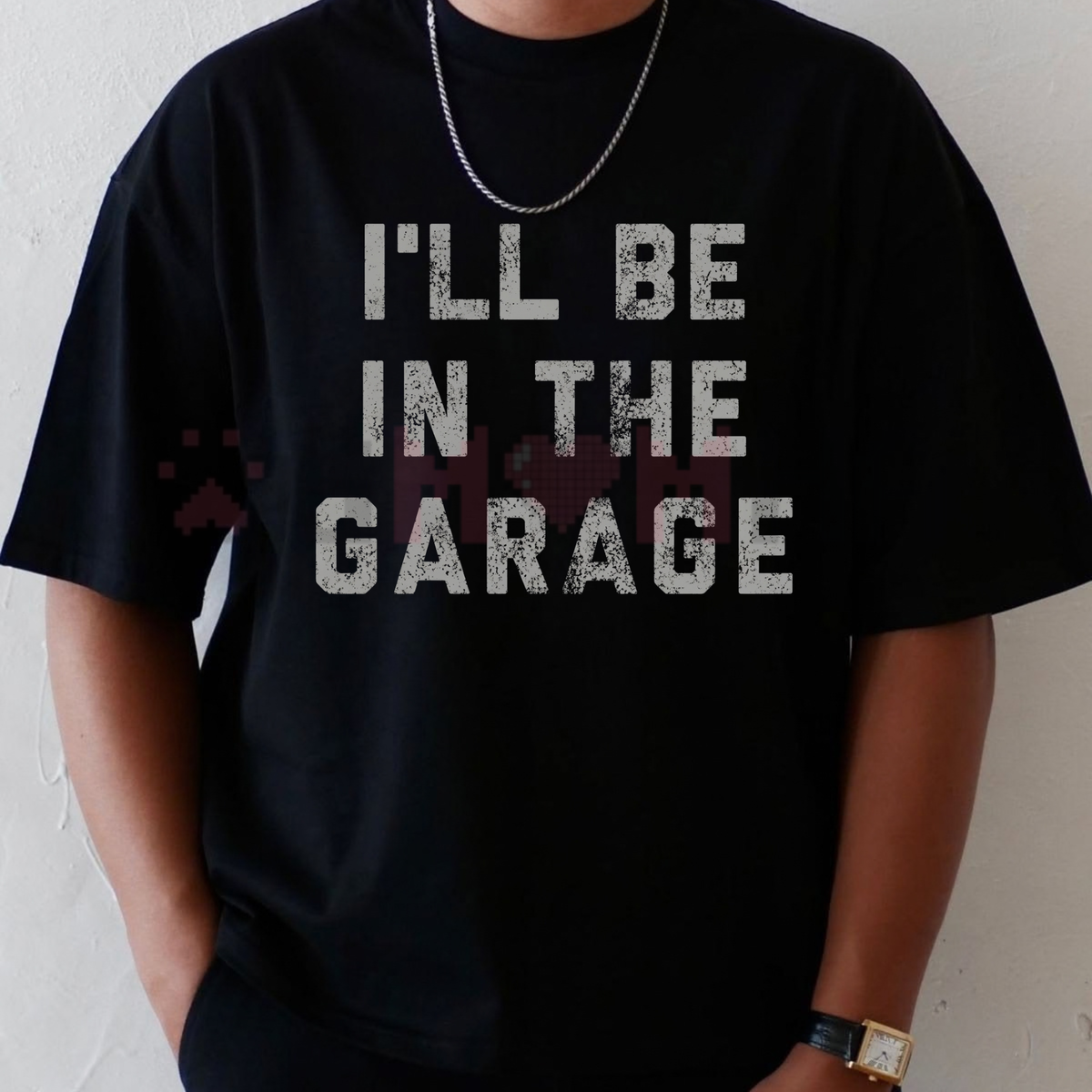 Festive Friction Tee – "I'll Be In The Garage" Funny Car Mechanic Dad Graphic T-Shirt