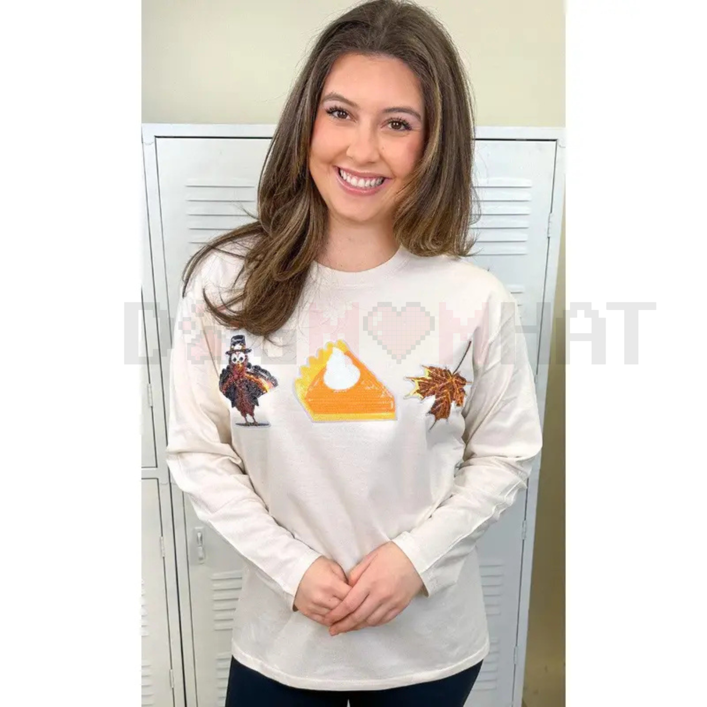 Sparkle Graphic Oversized Thanksgiving T-Shirt – Cozy Boyfriend Long Sleeve Tee