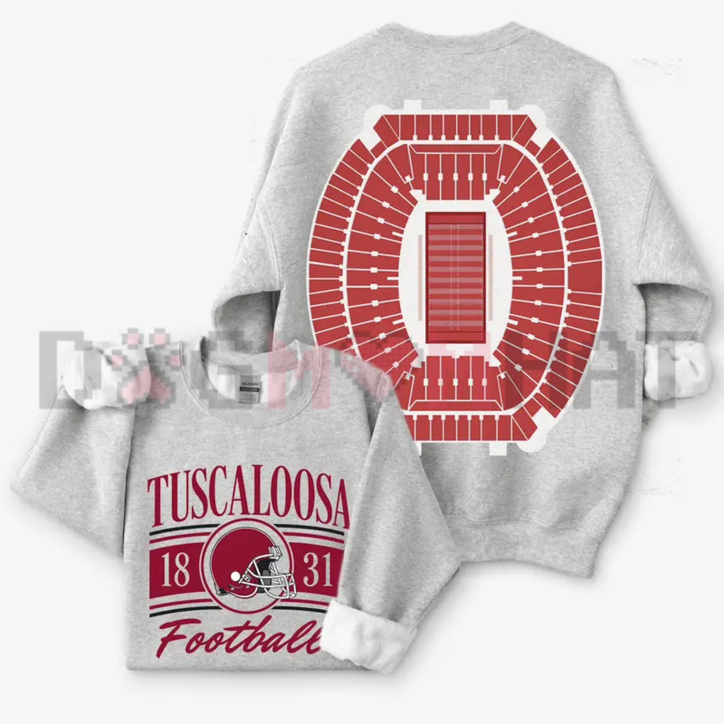 Retro College Stadium Football 2 Sided Graphic Sweatshirt - Vintage Ash Grey Soft Cotton Unisex Game Day Pullover