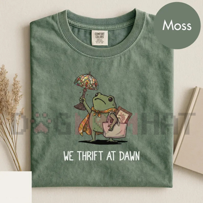 "We Thrift At Dawn" Funny Frog Meme Graphic T-Shirt