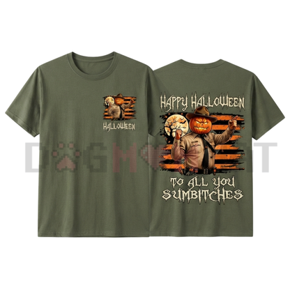 Pumpkin Sheriff Western Halloween Shirt - Funny Cowboy 2-Side Graphic Tee