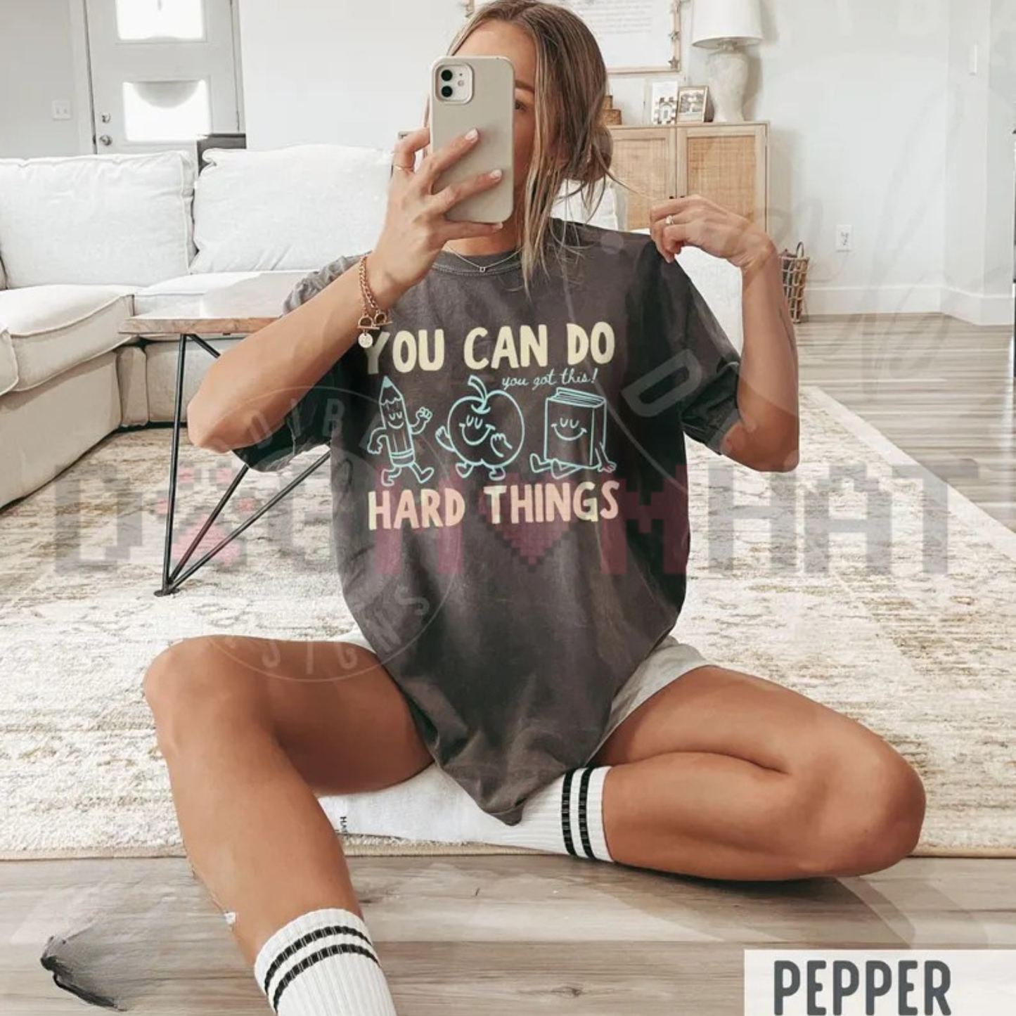 Comfort Colors® "You Can Do Hard Things" Motivational T-Shirt - Cute Retro Doodles Teacher & Student Growth Mindset Tee