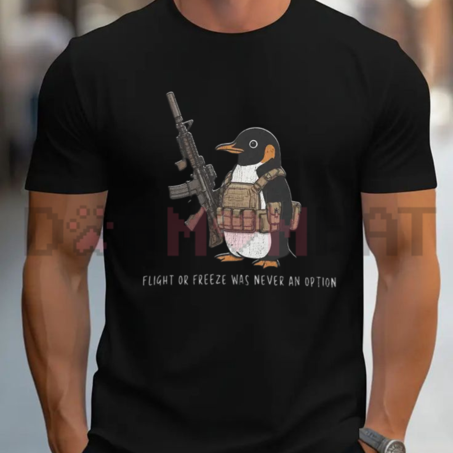 Flight Was Never An Option Graphic Tee - Tactical Armed Penguin Military Funny Cotton Unisex T-Shirt