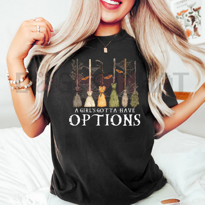 'A Girl Gotta Have Options' Witches Halloween Shirt – Retro Halloween T-Shirt, Funny Empowered Witch Tee