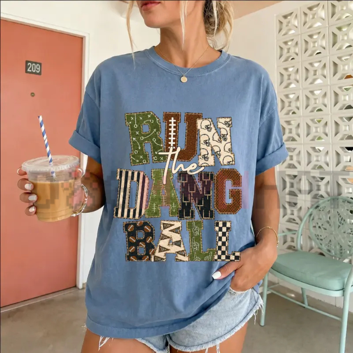Comfort Colors® "Run The Dang Ball" Patchwork Football T-Shirt - Leopard Game Day Tee
