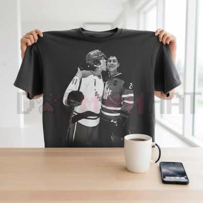 Vintage Black and White Hockey Kiss T-Shirt