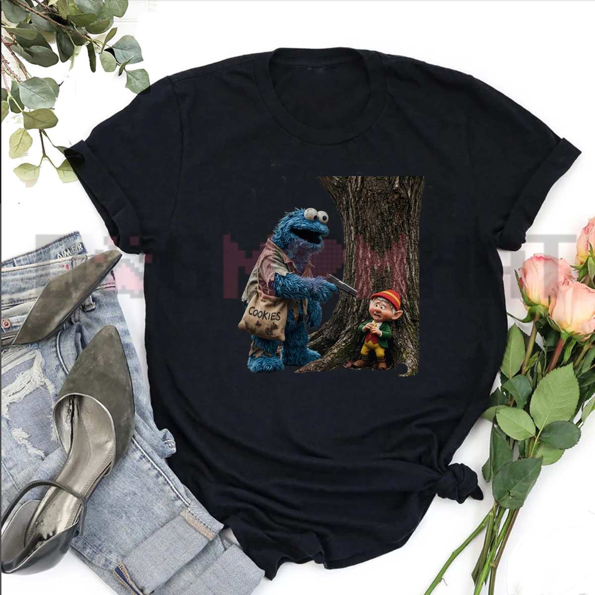 Festive Friction Tee – "Give Me All Cookies" Cursed Cookie Monster Funny Meme Shirt