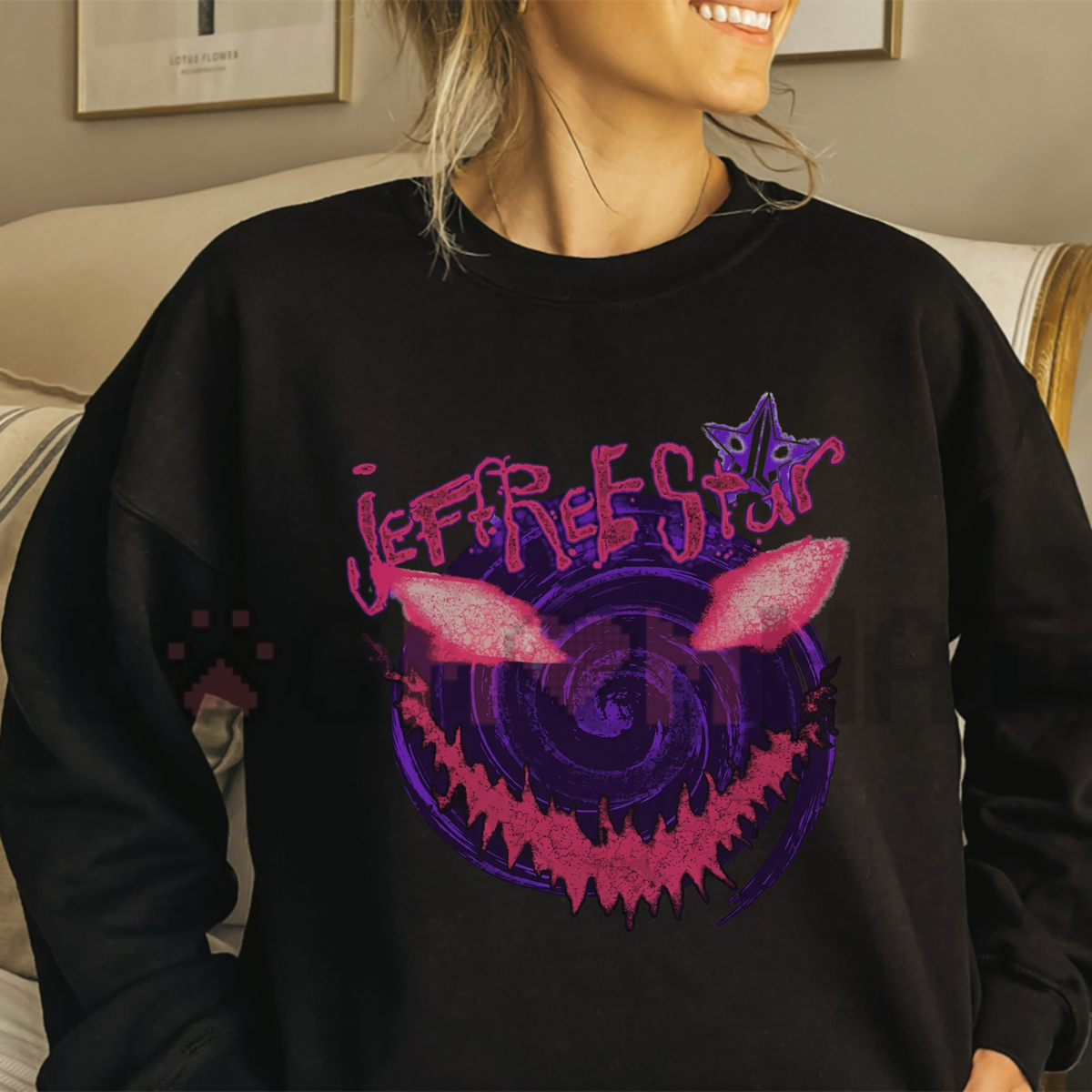 Sinister Gloss Smirk Crewneck – Dark Y2K Glam Gothic Graphic Sweatshirt