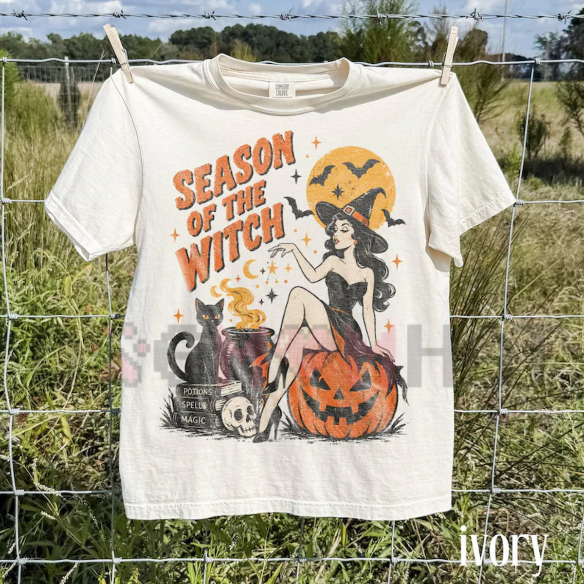 Season Of The Witch Comfort Colors® Pin Up Witch Graphic T-Shirt