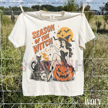 Season Of The Witch Comfort Colors® Pin Up Witch Graphic T-Shirt