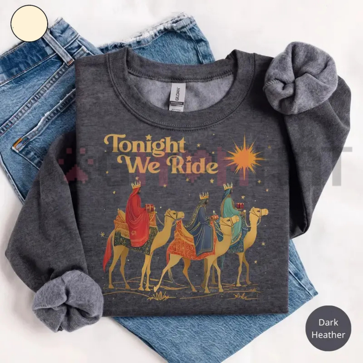 Festive Friction Sweatshirt – "Tonight We Ride" Retro Three Wise Men Faith Graphic Crewneck