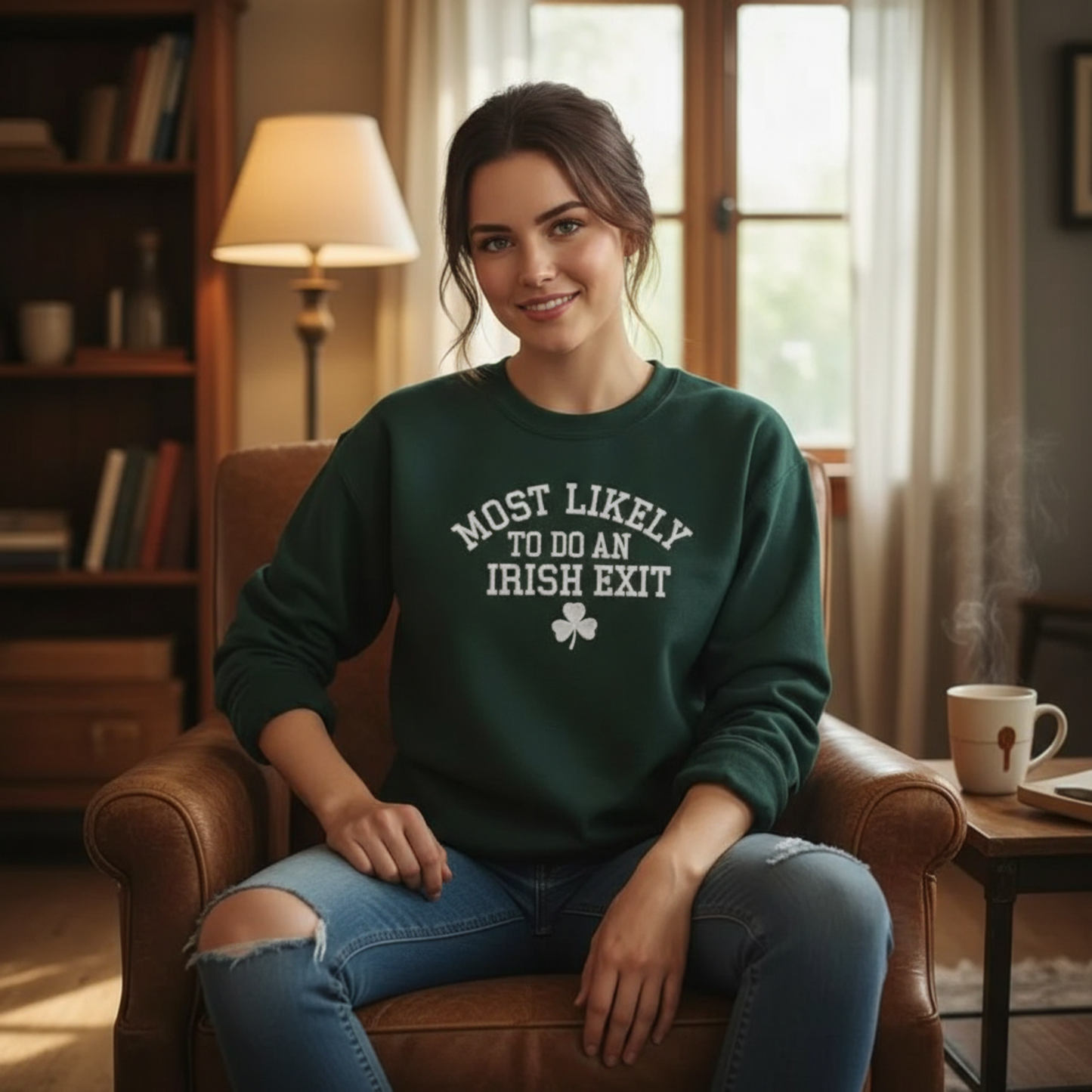 "Most Likely To Do An Irish Exit" Embroidered-Style Sweatshirt