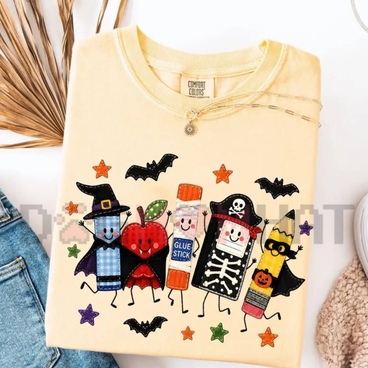 Cute Halloween School Supplies Teacher Graphic T-Shirt