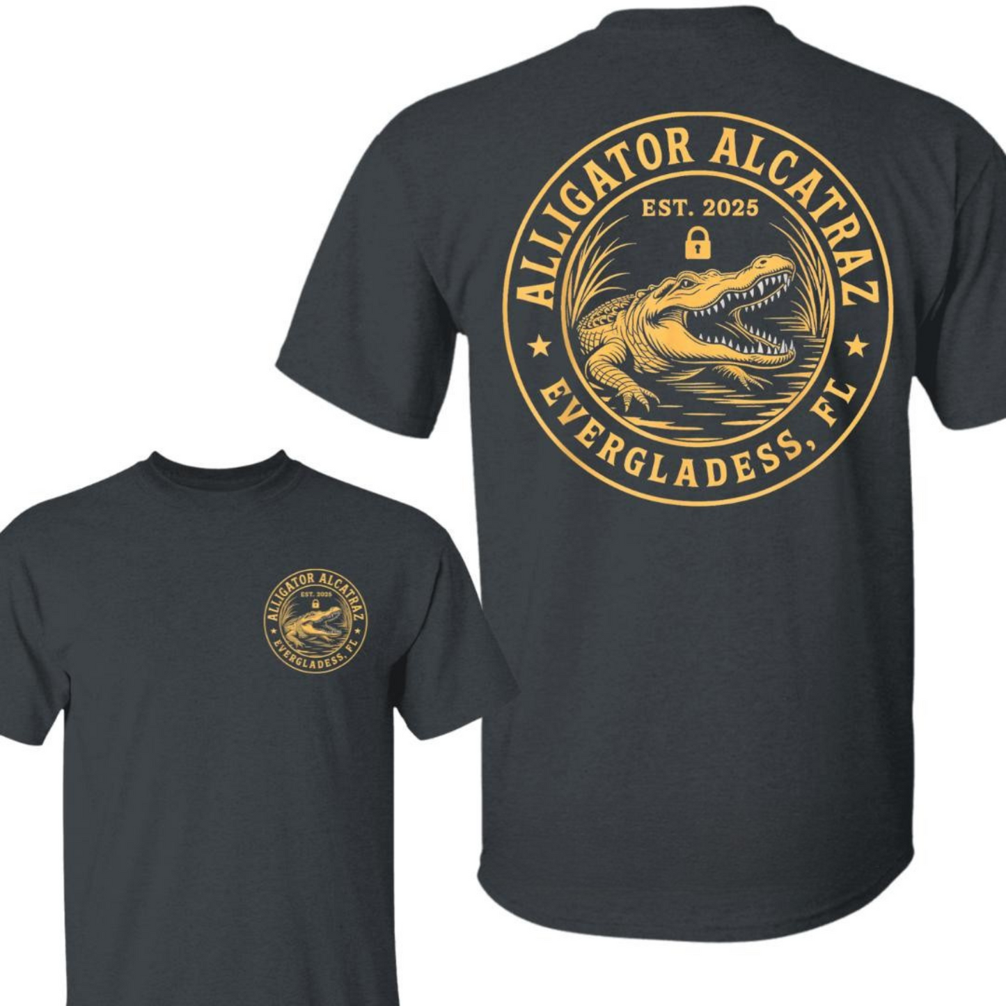 Alligator Alcatraz Florida T-Shirt – Funny Everglades Retro Graphic Tee, Dark Humor Cotton Shirt for Men & Women